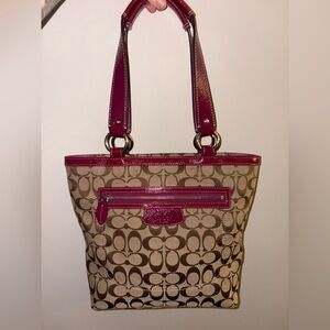 Coach Brown and Pink Signature Shoulder Bag